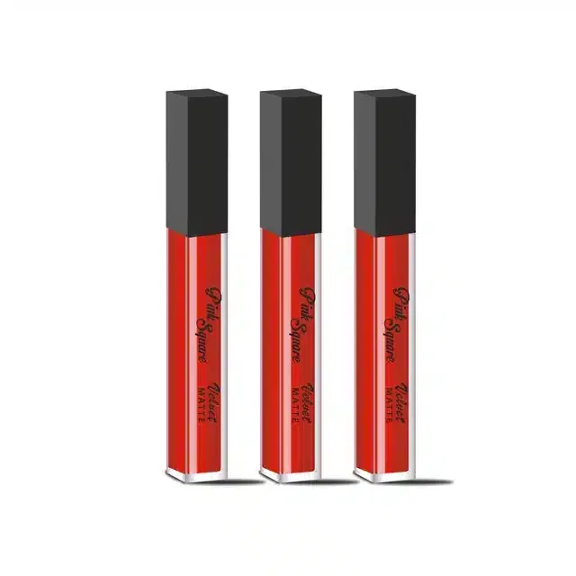 Liquid Matte Lipstick (Pack of 3, Red)