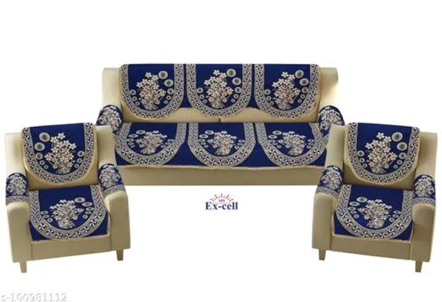 Polycotton 5 Seater Sofa Covers (Blue, Set of 1)