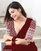 Georgette Solid Saree For Women, Maroon