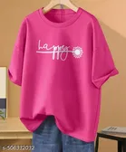 Cotton Blend Printed T-shirt for Women, Pink 