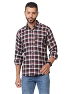 Cotton Blend Checkered Shirt for Men, Maroon 