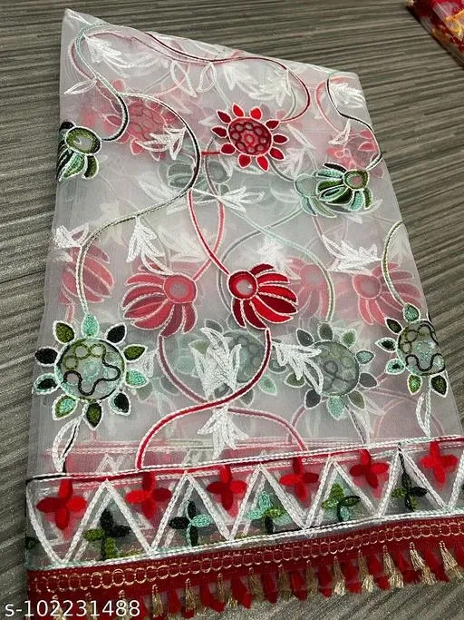 Embroidered Rajasthani Net (White, Free Size)