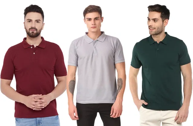 Polo T-shirts for Men, Pack of 3 (Multicolor, XXL)