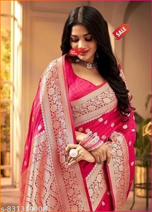 Kanjeevaram Zari Woven Saree for Women (Pink, Free Size)