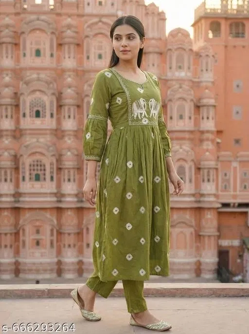 Rayon Embroidered Chikankari Kurta Set for Women ( Green,L )