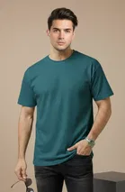 Polyester Round Neck T-shirt for Men, Teal 