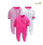 Hosiery Cotton Printed Rompers for Kids, Pack of 3, Multicolor 