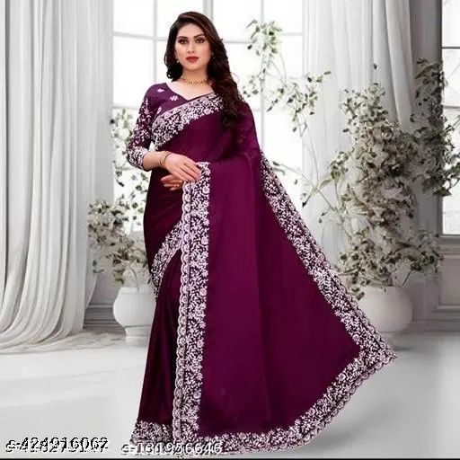 Georgette Embellished Saree For Women, Purple