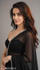 Chiffon Embellished Saree For Women, Black