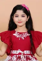 Printed Cotton Blend Calf Length Dress for Girls 