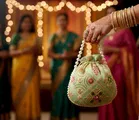 Handcrafted Embroidered Silk Potli Bag, Green