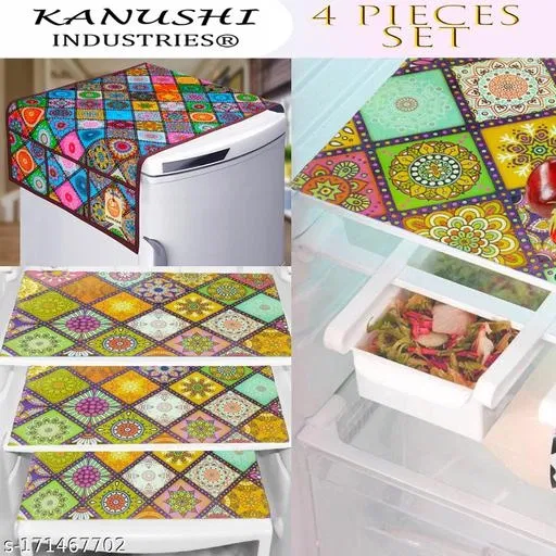 KANUSHI Industries® 1 Pc Fridge Cover for Top with 6 Utility Pockets + 3 Fridge Mats (FRI-DIG-B-TOP+M-22)