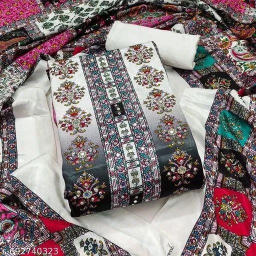 Embroidered Anarkali Suit for Women (White, Un Stitched)