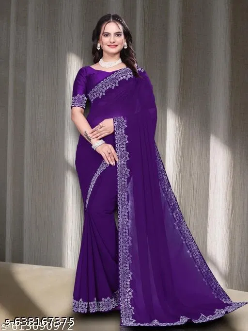 Georgette Saree for Women, Blue (5.5 M)