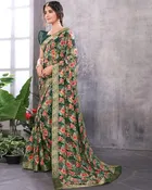 Tussar Silk Printed Saree for Women, Green 