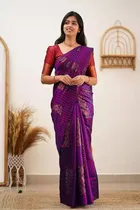 Litchi Silk Zari Woven Saree for Women, Purple 