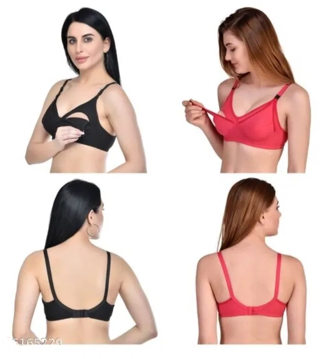 Cotton Blend Solid Non Padded Feeding Bras for Women (Multicolor, 3XL) (Pack of 2)