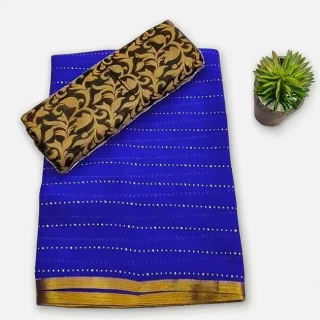 Chiffon Embellished Saree for Women (Royal Blue, 6.1 m)
