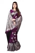 Litchi Silk Zari Woven Saree for Women, Purple 