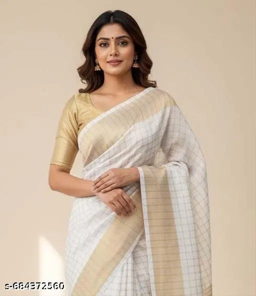 Chanderi Zari Woven Saree for Women (White, Free Size)