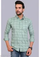 Cotton Blend Checkred Shirt for Men, Green 