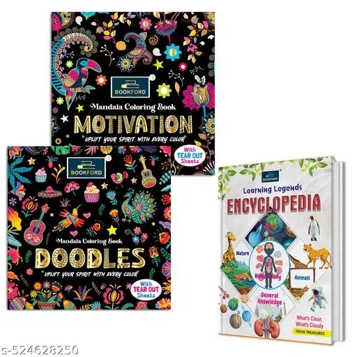 Encyclopedia + Set of 2 Mandala Coloring Books with Tear-Out Sheets – Motivation & Doodles: A Creative Combo of Knowledge & Art for Kids to Learn, Colorr & Enjoy!