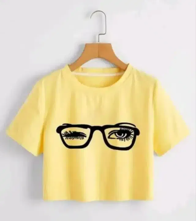 Printed Crop T-shirt for Women (Yellow, S)