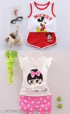 Hosiery Cotton Sleeveless Top & Bottom Clothing Set for Girls 