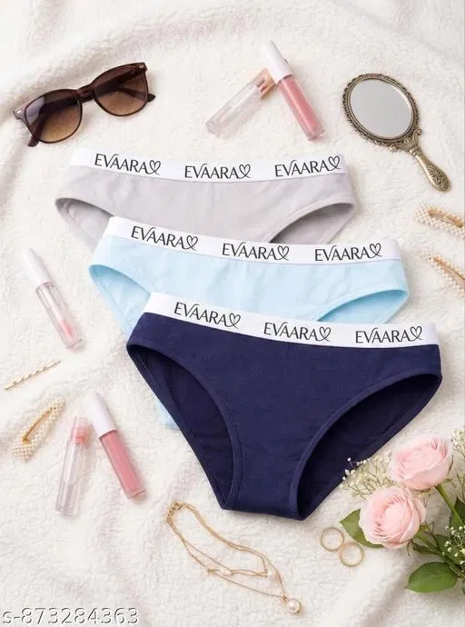 Evaara Cotton Briefs for Women, Pack of 3 (Blue, 34in)