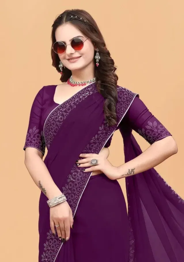 Georgette Embellished Saree for Women (Wine, 6.3 m)