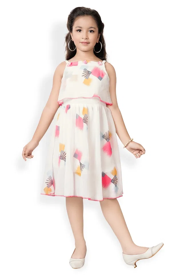 Casual Frocks & Dresses for Girls (Cream, 2 - 3 Years)