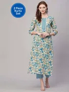 Cotton Blend Printed Women's Kurta with Pant Set 