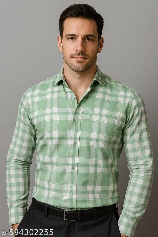 Cotton Blend Checked Shirt for Men, L-Green (XL) Pack of 1