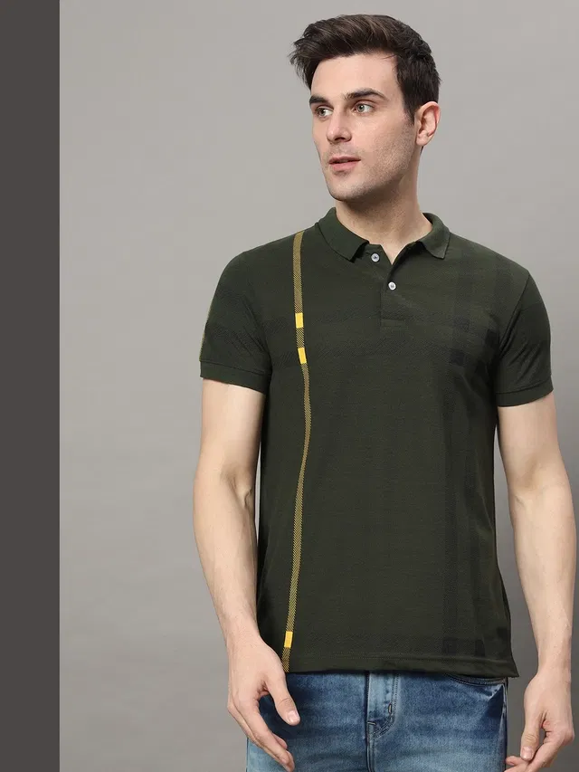 Polo Printed Short Sleeves T-shirt for Men (Dark Olive, XXL)