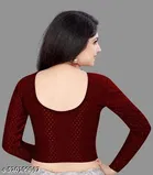 Cotton Blend Ready Made Blouse for Women, Maroon 