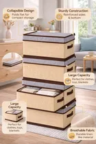 Craft Bazar Foldable Fabric Storage Box with Lid and Side Handles for Clothes, Books, Towels, Wardrobe, Shelf and Home Organization Pack of 2