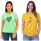 Cotton Blend T-shirt for Women, Yellow & Green, Pack of 2 