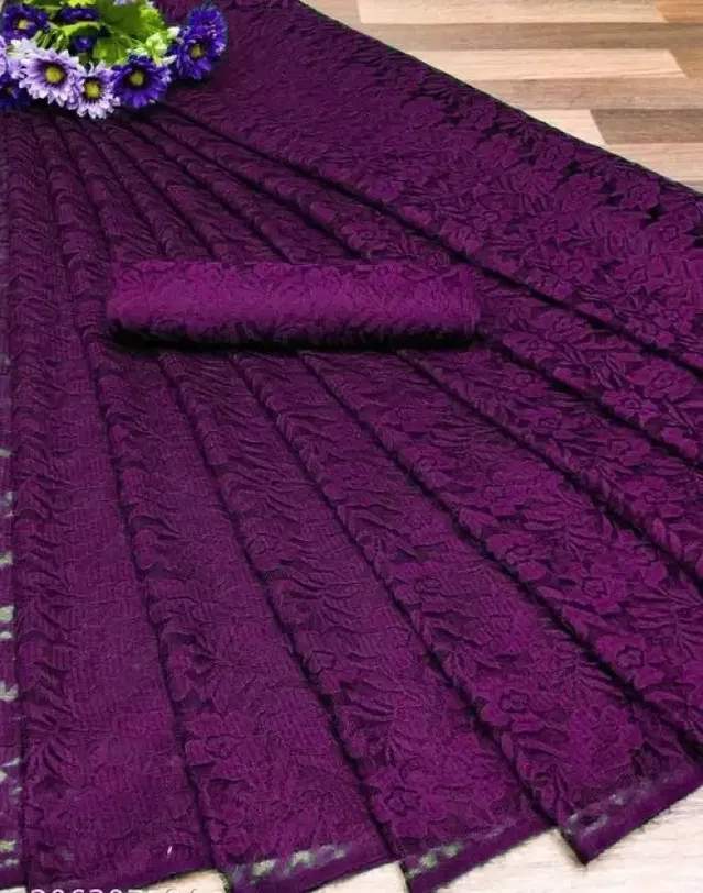 Net Floral Saree for Women (Purple, 6.3 m)