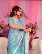 Jimmy choo Embellished Saree for Women, Sky Blue 