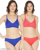 Cotton Blend Solid Lingerie Set for Women 