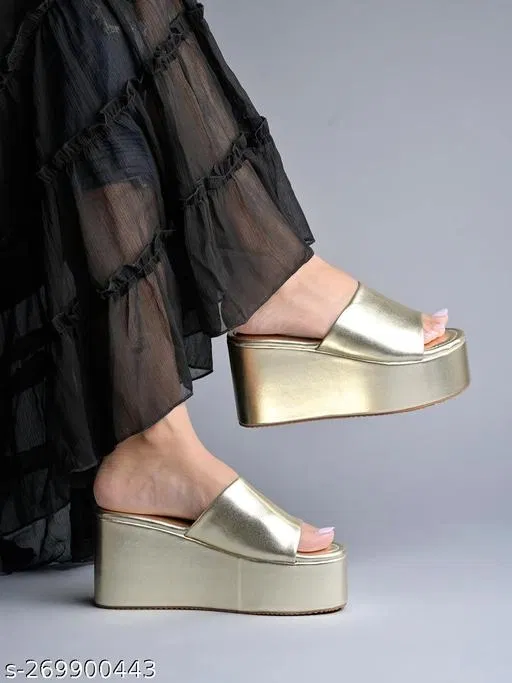 Embellished Platform Sandals for Women (Gold, IND-3)