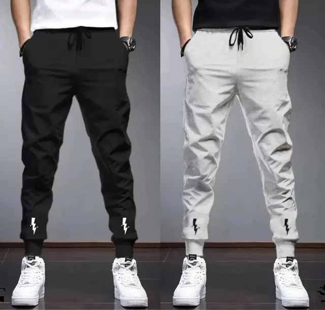 Polyblend Printed Trackpants for Men, Black & Grey, Pack of 2 (XXL)