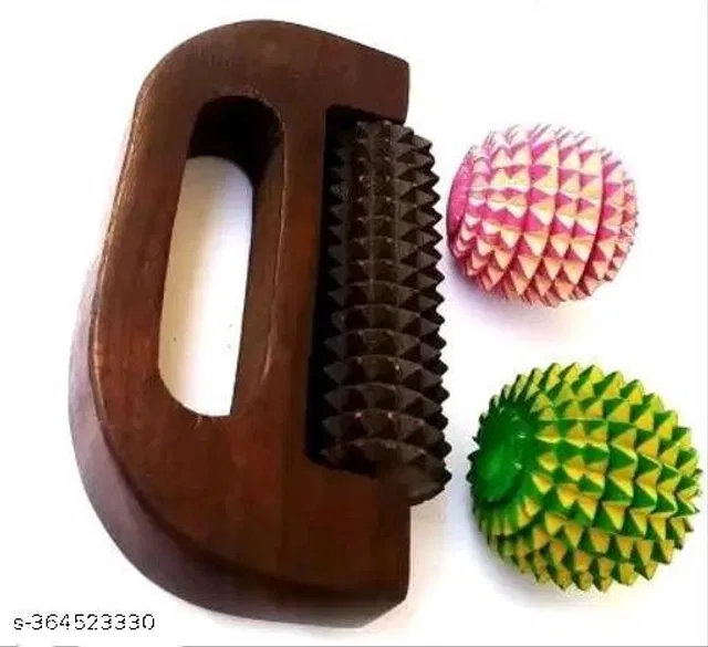 Wooden Body Massager Set (Multicolor, Set of 3)