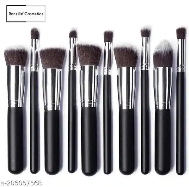 Ronzille Makeup Brushes (Black, Pack of 10)