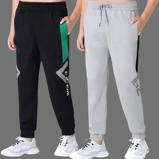 Cotton Blend Trackpants for Boys (Grey & Black, 3-4 Years) (Pack of 2)