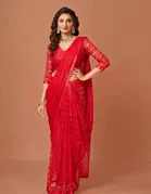 Net Solid Saree for Women 