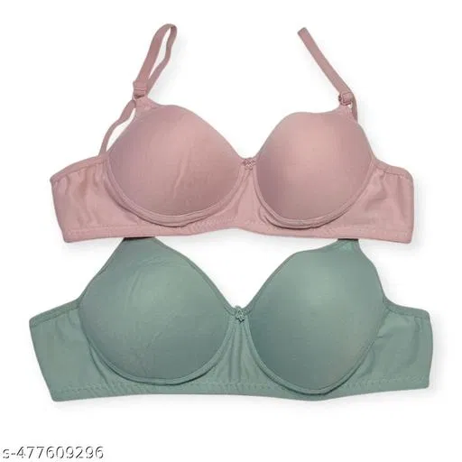 Cotton Solid Bra for Women & Girls, Multicolour, Pack of 2 (40B)