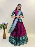 Art Silk Woven Design Un Stitched Lehenga with Choli & Dupatta for Women (Purple)