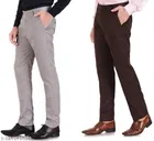 Cotton Blend Formal Pant for Men (Brown & Grey, 28) (Pack of 2)