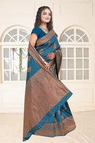 Jacquard Woven Design Saree for Women, Teal 